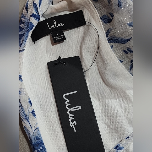 Lulus Make Things Shine White Blue Floral Midi Lightweight Flowy Dress L - Picture 13 of 16